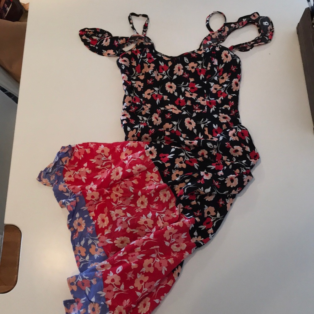 Express Black floral off the shoulder dress.